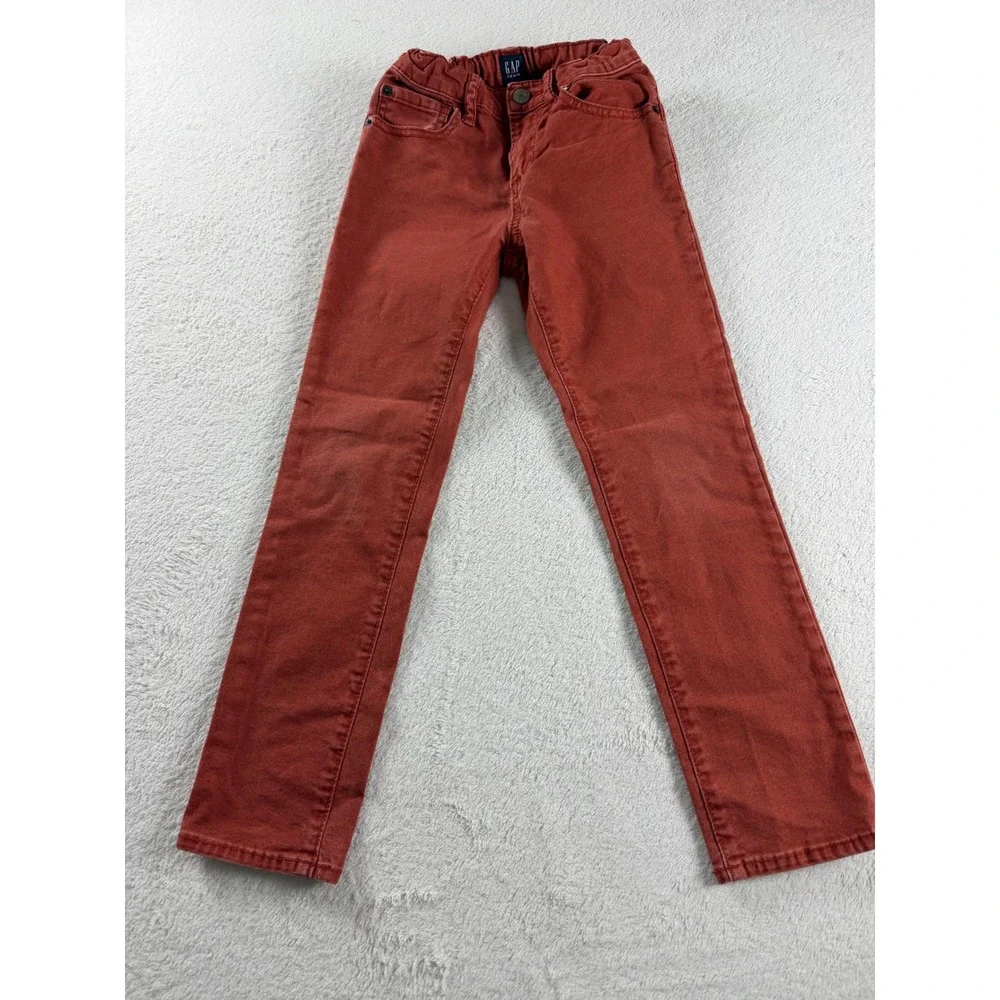 Gap Denim Boys Rust Orange Stretch Slim Jeans Size 7 Regular Adjustable Waist